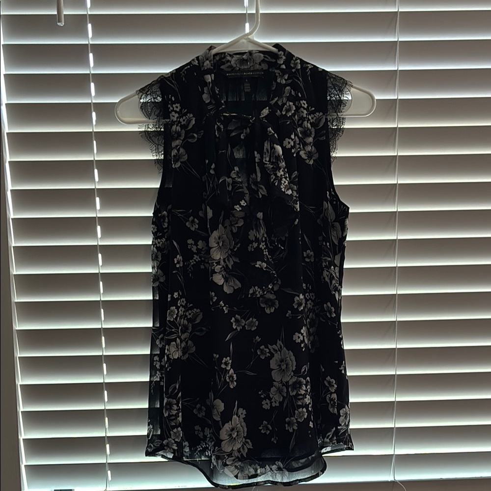 White House Black Market Monochrome Floral Top